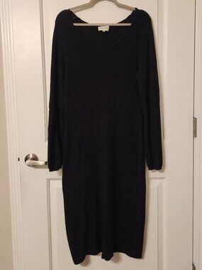 Black Long Sleeve Sweater Midi Dress
